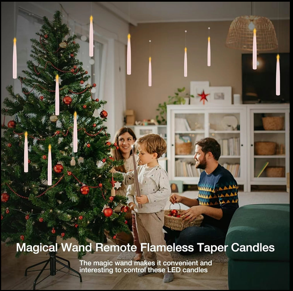 Flameless Candles with Magic Wand Remote for Christmas Decor, 6.6" Floating Candles Battery Operated Hanging Window Candles, Flickering Electric LED Candle for Christmas Halloween Decorations