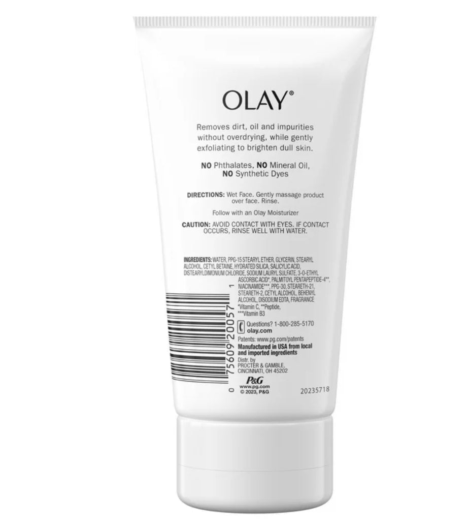 Olay Face Cleanser, Regenerist Vitamin C+Peptide Facial Wash, Exfoliating Face Cleanser for Dry Skin, 5.0 fl oz