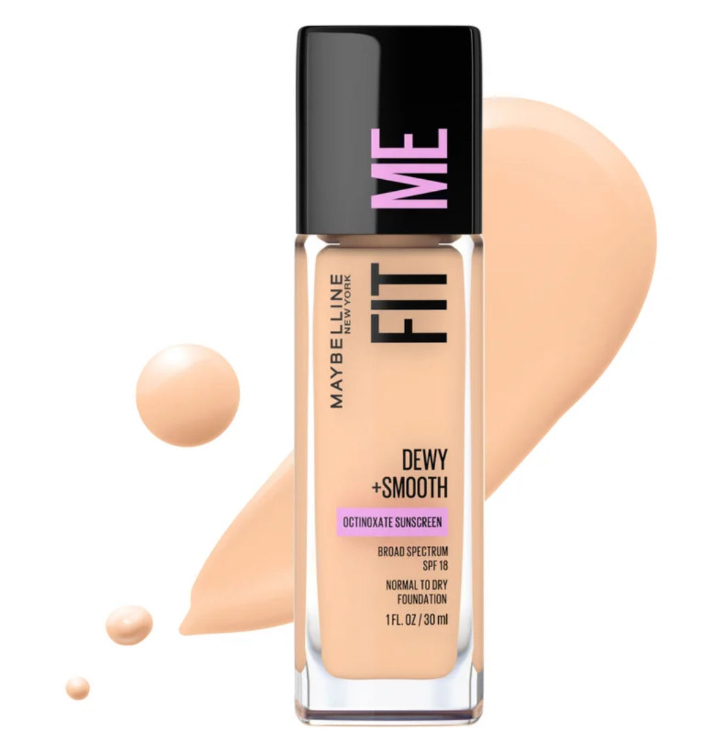 Maybelline Fit Me Dewy + Smooth Liquid Foundation Makeup with SPF 18, Classic Ivory, 1 fl. oz.