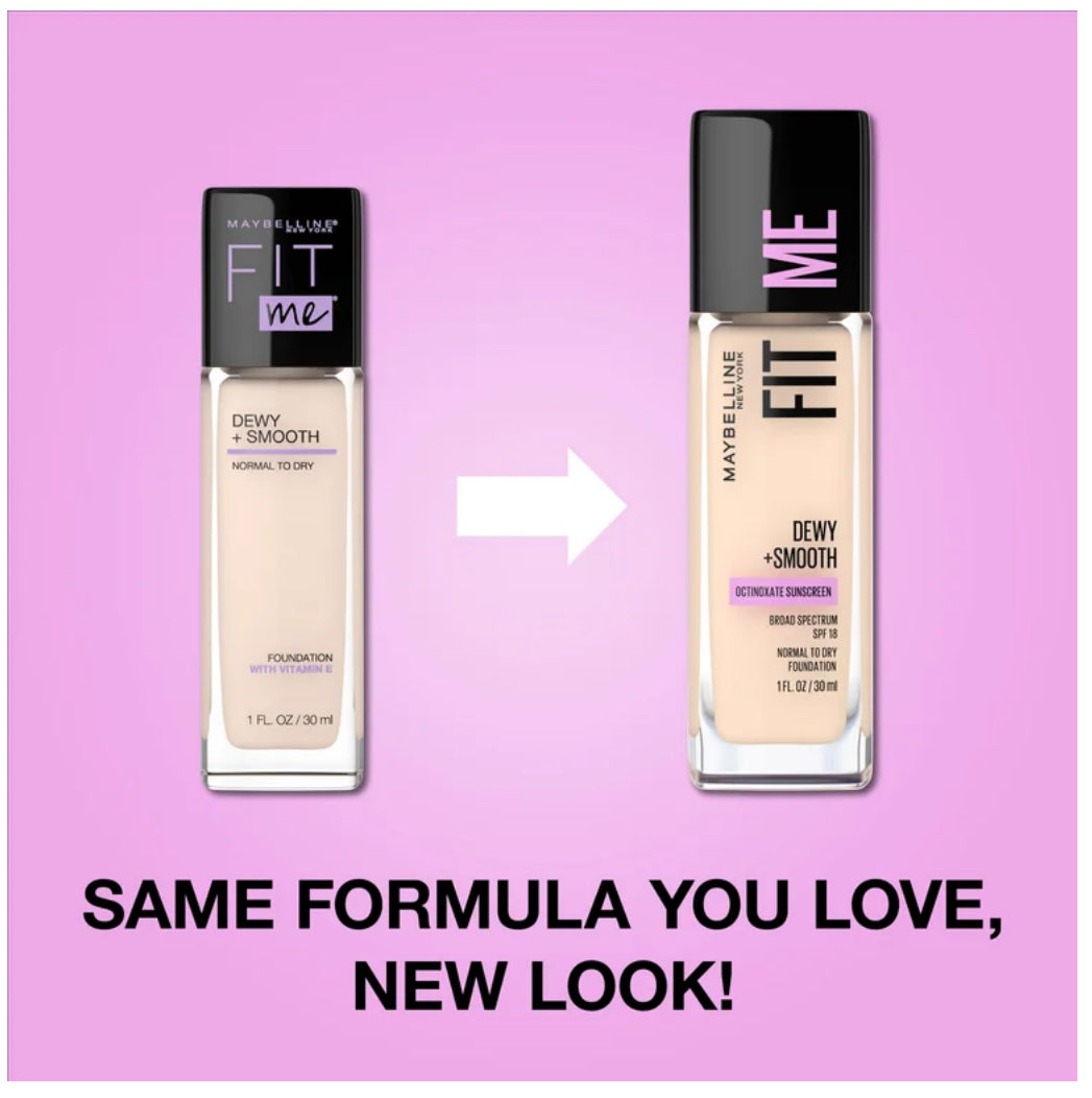 Maybelline Fit Me Dewy + Smooth Liquid Foundation Makeup with SPF 18, Classic Ivory, 1 fl. oz.